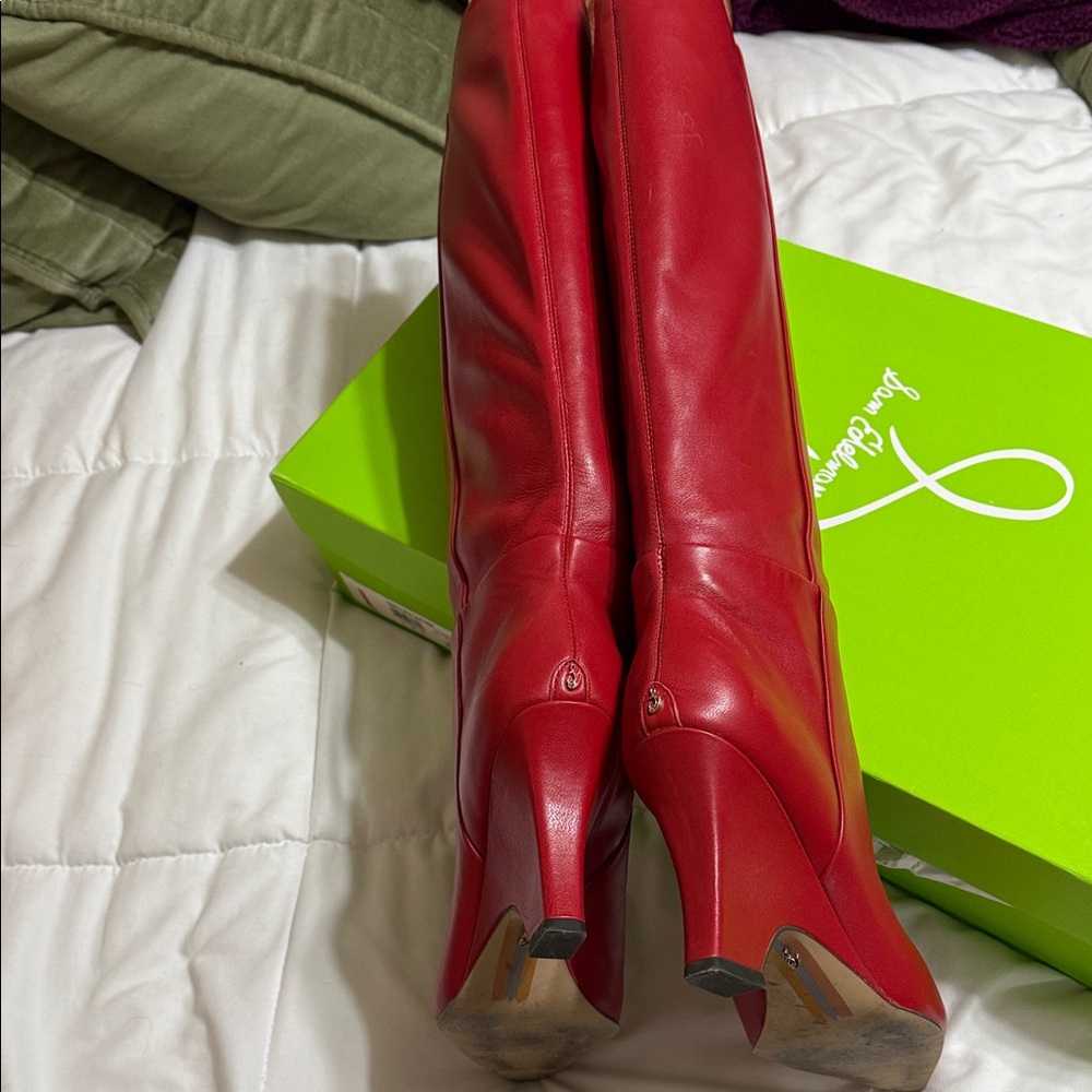 Sam Edelman Vance Red Leather Heeled Boots - Picture 5 of 9